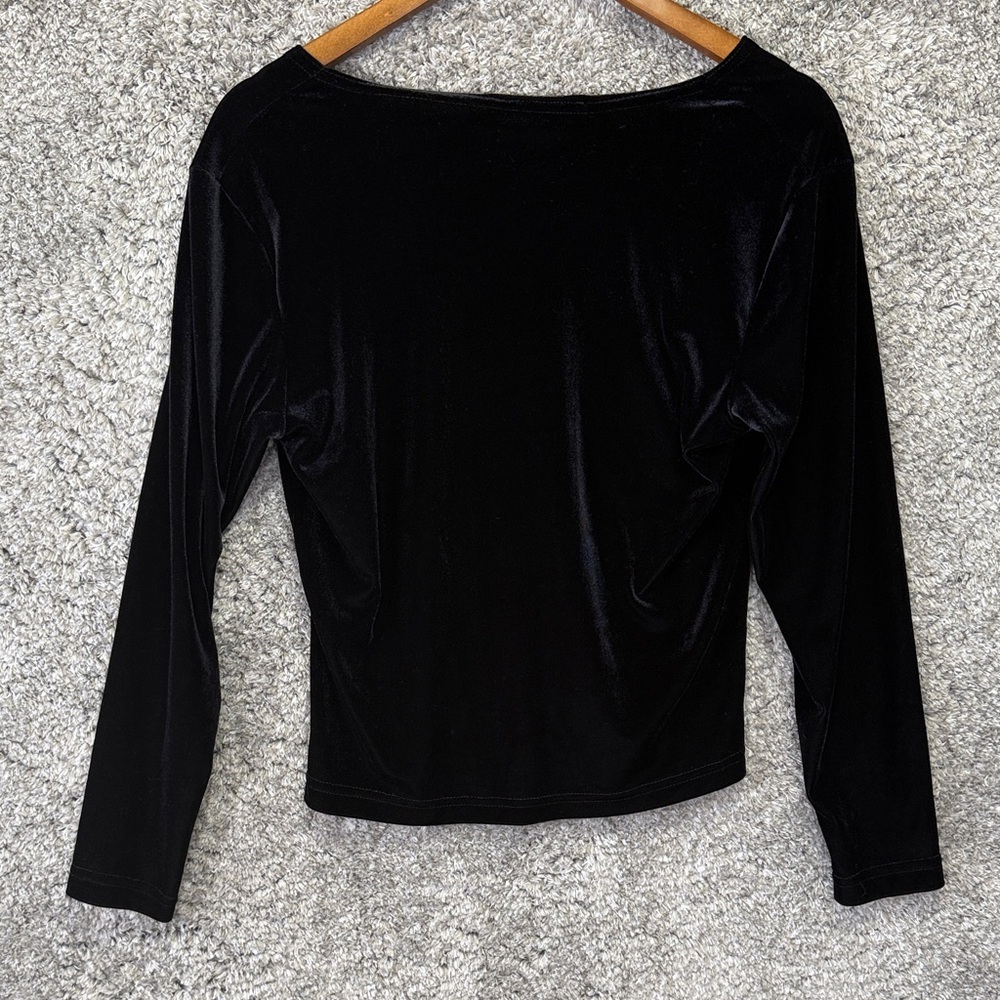Vintage Black Velvet Button-Down Shirt Cardigan 90s Whimsigoth Size Small - Picture 7 of 8